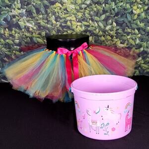 Handmade fuchsia, yellow & turquoise Tutu Easter Basket Sz 3T - 8Y Wearable Tutu